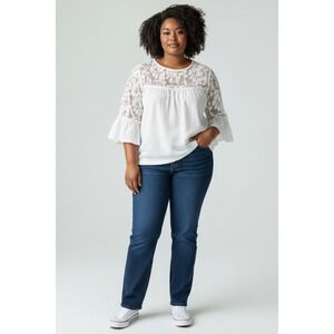 Unique‎ Spectrum White Lace Yoke Boho Peasant Blouse Prairie Cottagecore Small